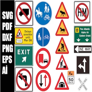 Traffic Signs Svg Bundle, Traffic Signs, Traffic, Road Sign SVG - PNG - Printing- Silhouette Files -Decal, Car Svg png ai dxf pdf