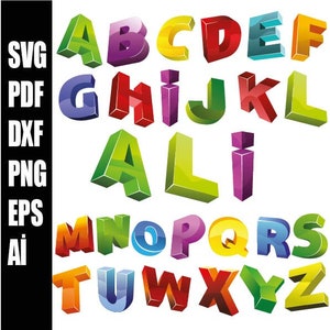 Alfabeto 3D svg Alfabeto 3D Png Archivo de alfabeto 3D para Cricut Maker Svg Png Dxf Pdf Ai
