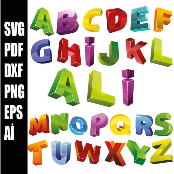 Alphabet 3D svg Alphabet 3D Png Fichier alphabet 3D pour Cricut Maker Svg Png Dxf Pdf Ai