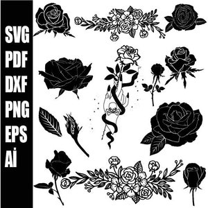ROSE SVG-BESTAND, Rose Svg bundel, rozen Svg, Rose Clipart, bloem Svg, rozen sjabloon Svg, Rose boeket Svg, rode roos Svg, Rose Png Svg rose ai