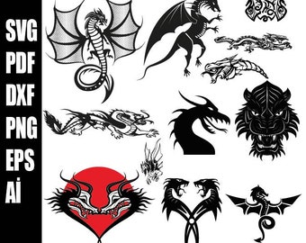 Dragon Svg Bundle, Dragon Cut File, Dragon Svg, Dragons Head, Dragon Clipart, Animal Svg, Dragon Silhouette, dragon Vector svg Dxf Png Eps