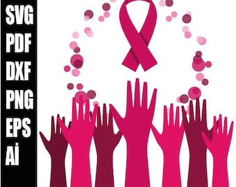 Paquete SVG PNG sobre el cáncer de mama, Cinta de concientización rosa Svg, Concientización sobre el cáncer de mama Descarga instantánea digital, svg png, dxf, ai, pdf