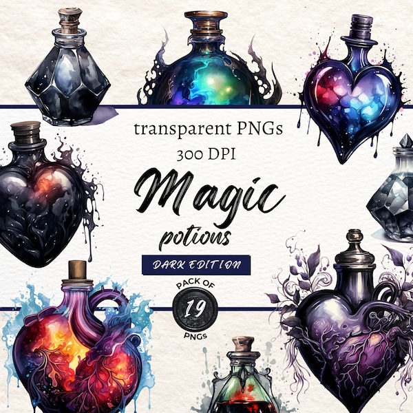 19 Magic potions Clipart PNGs | Transparent Graphic | Instant download | 300 DPI | Commercial Use | Illustration