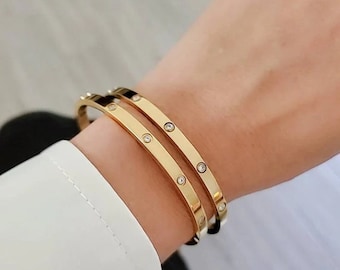 Statement Gold Bangle Bracelet | Plain Gold Adjustable Bangle Bracelet, Gold Bangle, Gold Cuff, Adjustable Simple Bangle, Gift for Her