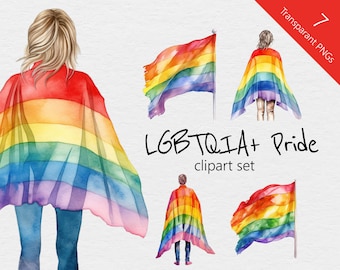 LGBTQ Pride Flag Clip Art - 7 Designs - PNG Transparent - Téléchargement instantané - Utilisation commerciale - Lesbienne, Gay, Bisexuel, Queer, Interrogatoire