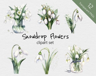 Perce-neige aquarelle Clip Art - 12 dessins - PNG Transparent - janvier mois de naissance - blanc, fleur, aquarelle, bois, Floral, graphique