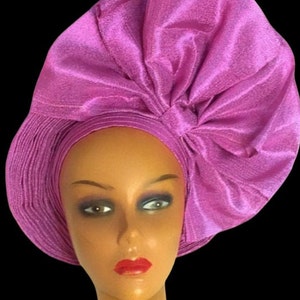 Lilac color African head tie Aso Oke Autogele for ladies, ready to wear. It&#39;s fashionable and it look great for all your occasions