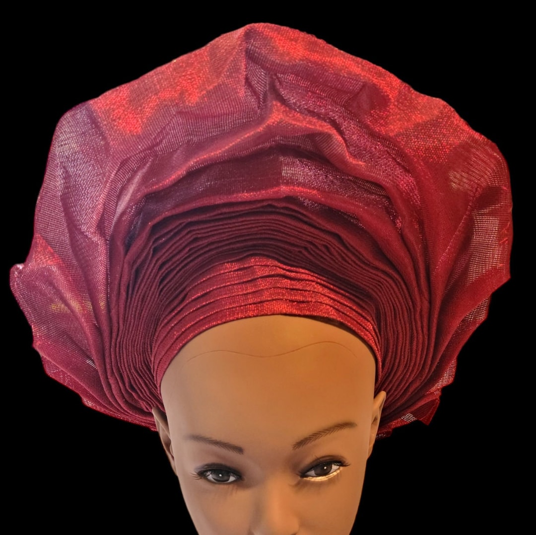 Aso Oke/ofi Autogele for Ladies in Red Color, Ready to Wear. It's a ...