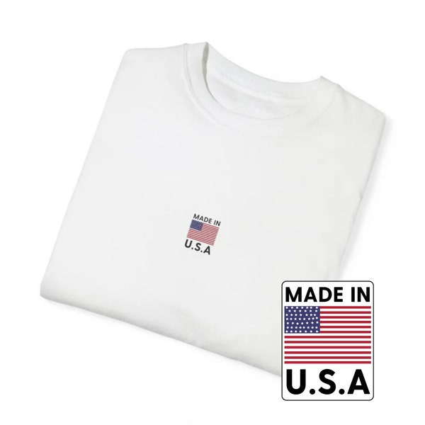 Comfort Colors Patriotic Made in USA T-Shirt with Red, White, and Blue American Flag for a Made in America 4th of July or Summer Celebration