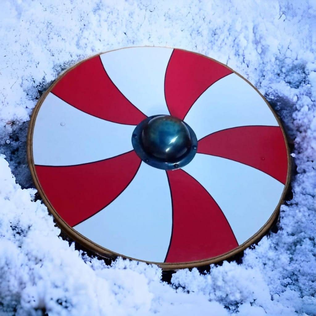 Lagertha Shieldmaiden Blue and Red Plank Viking Shield, 24 - vikingshields