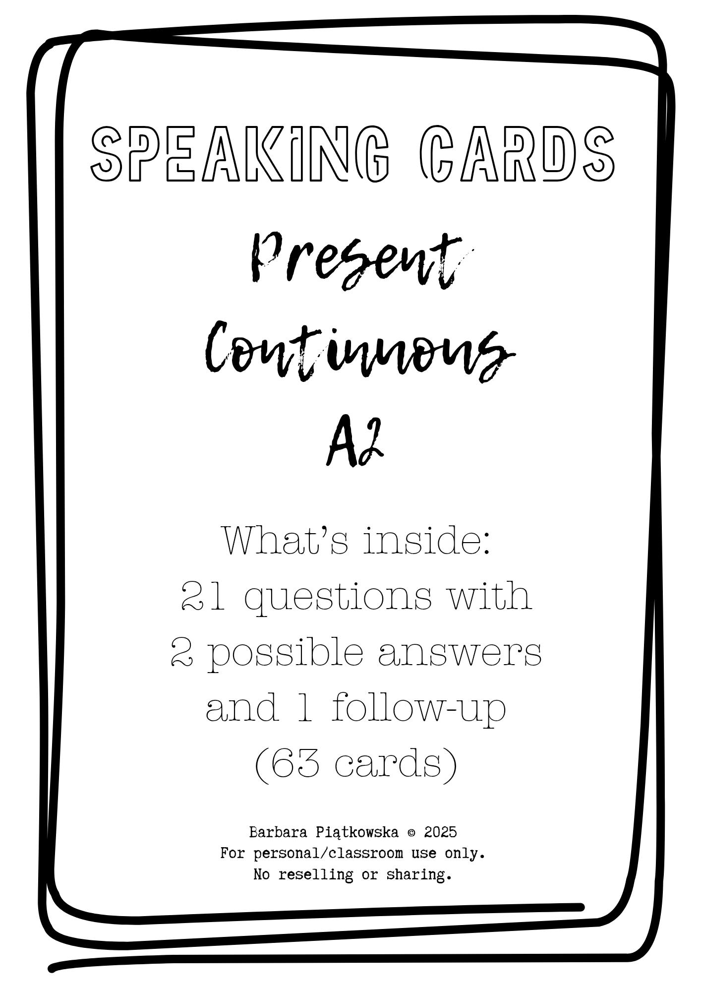 Speaking Cards - Present Continuous - A2 - Etsy