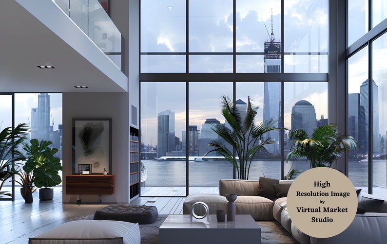 Zoom Background Luxury Living Room With Skyscraper View | Elevate Your ... - Modern Luxury Space With High Floor