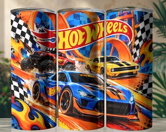 Adesivo per bicchiere Hot Wheels, design da corsa per bicchiere, adesivo per bicchiere con auto da corsa, bicchiere per compleanno di un bambino, design a sublimazione da corsa, adesivo digitale