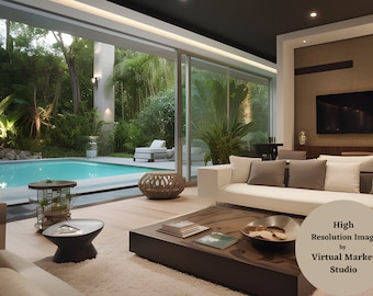 Zoom Background | Virtual Background | Living Room With Pool View Background | Office | Backdrop | Professional
