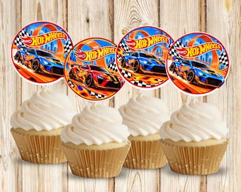 Decorazioni per cupcake Hot Wheels, decorazioni per cupcake di compleanno a tema auto da corsa, decorazioni per feste a tema corse, decorazioni per feste di compleanno per bambini, decorazioni stampabili