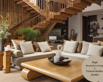 Zoom Virtual Backgrounds |  Stylish Bamboo Wood Theme Living Room Background | Office Background | Google Meet | Backdrop | Work From Home