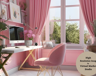 Zoom Virtual Backgrounds |  Pink Girly  Theme Office Background | Office Background | Google Meet | Backdrop | Work From Home