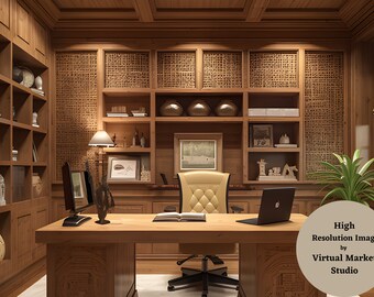 Zoom Virtual Backgrounds | Modern Bamboo Wood Office Background | Office Background | Google Meet | Backdrop | Work From Home