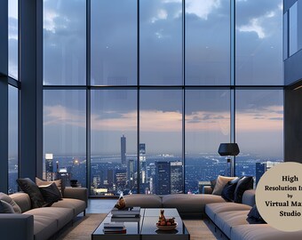 Zoom Background Luxury Living Room With Skyscraper City View| Elevate Your Virtual Presence with Premium Zoom Backgrounds | Google Meet
