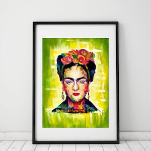 Frida Khalo print, feminist wall art, Frida Khalo colorful, abstract portrait, Original artwork, print & sticker bundle option