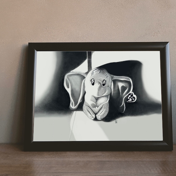 Dumbo handmade drawing, print, wall art, gift, fan art, Dumbo art