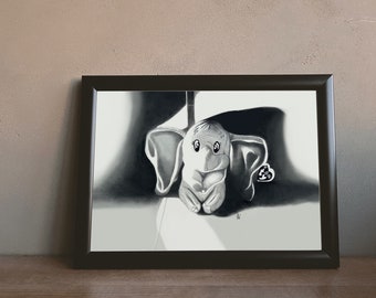 Dumbo handmade drawing, print, wall art, gift, fan art, Dumbo art