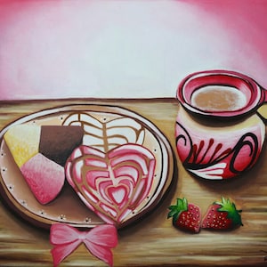 Pan con cafecito, high quality print, Coquette pan dulce, mexican pan dulce paintings