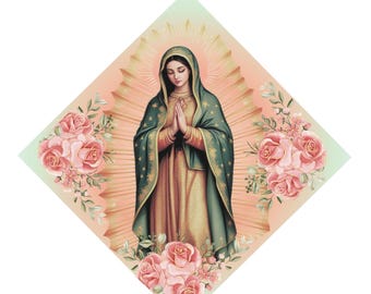 Virgin Mary floral printed graduation cap topper, Virgencita grad cap topper, Pre made printed topper, high quality grad cap topper