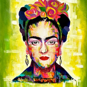 Frida Khalo painting, original portrait painting,colorful Frida painting, feminist wall decor, %100 handmade with acrylics, abstract Frida