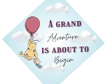 Winnie the pooh grad cap topper, High quality printed topper, Classic winnie the pooh, Graduation, pre made topper, Ready to ship