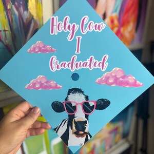 Cow printed graduation cap topper, cute cow grad cap topper, digital grad cap