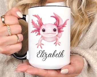 Personalized Axolotl Coffee Mug, Adorable Pink Design, Custom Name
