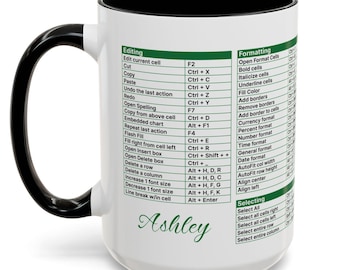 Excel Shortcuts, Personalized Mug for Coworker or Boss, Keyboard Shortcuts, Custom Mug for Accountant, Office Christmas Coworker Gift