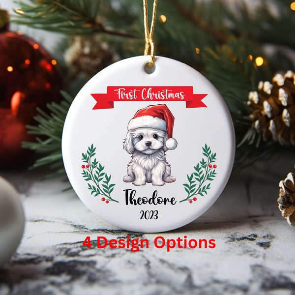 Personalized Maltese Christmas Ornament, Custom First Christmas Dog Ornament, Puppy Holiday Decoration, Personal Pet Ornament, All White Dog