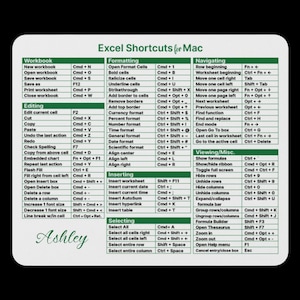 Excel Shortcuts for Mac Mouse Pad