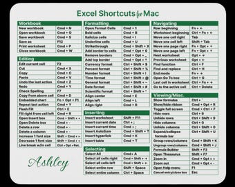 Excel Shortcuts for Mac Mouse Pad