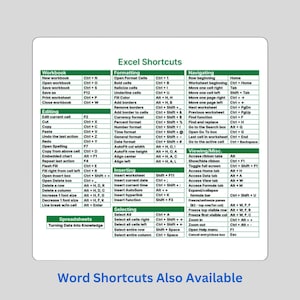 Excel Shortcuts Sticker, Keyboard Shortcuts, Spreadsheet Productivity, Christmas Bulk Gifts, Word Shortcuts Sticker