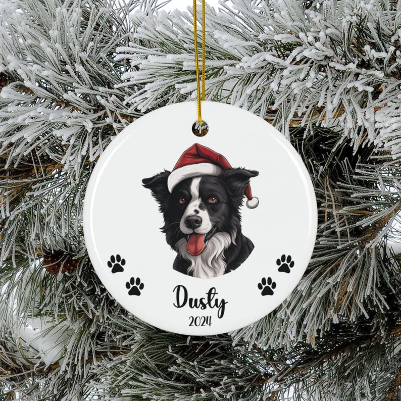 Border Collie Christmas Ornament, Personalized Dog Christmas Ornament