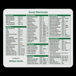 Excel Shortcuts Mouse Pad, Personalized Options, Keyboard Shortcuts, Excel Cheat Sheet Coworker Gift, White Elephant, Holiday Bulk Gift