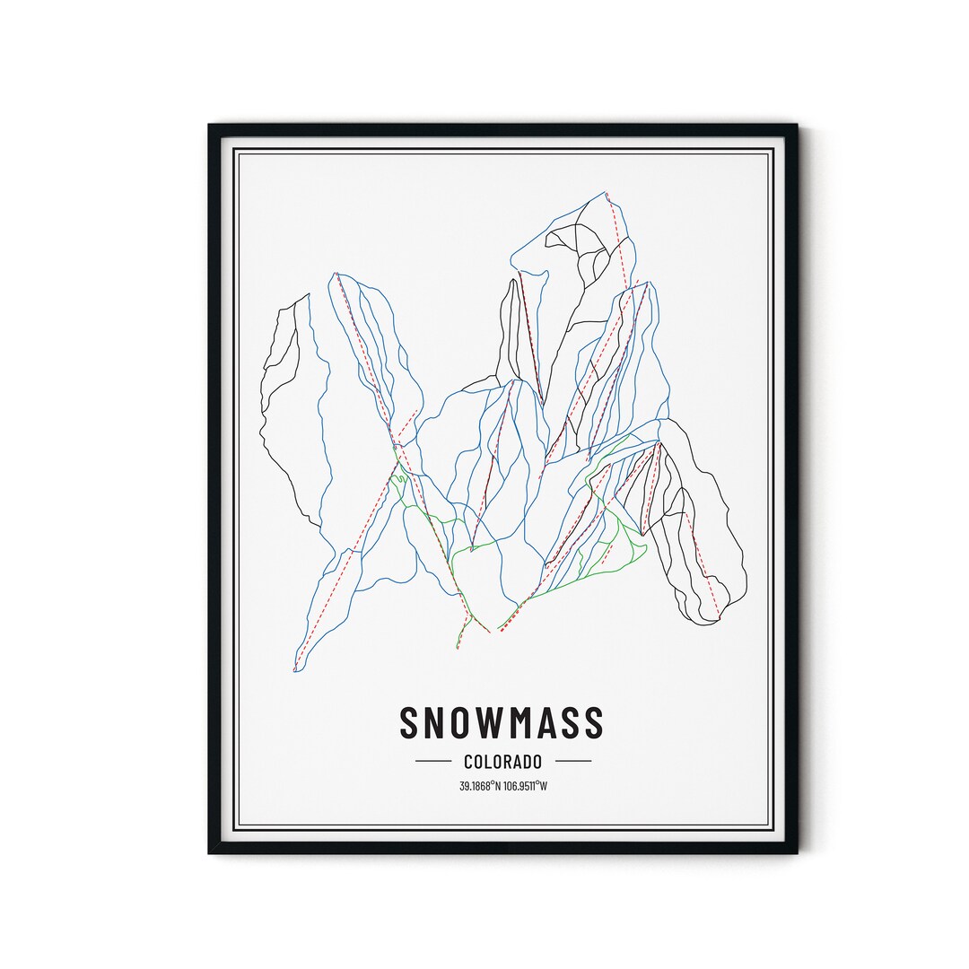 Snowmass Ski Trail Map Poster Snowmass Colorado Ski Wall Art Etsy