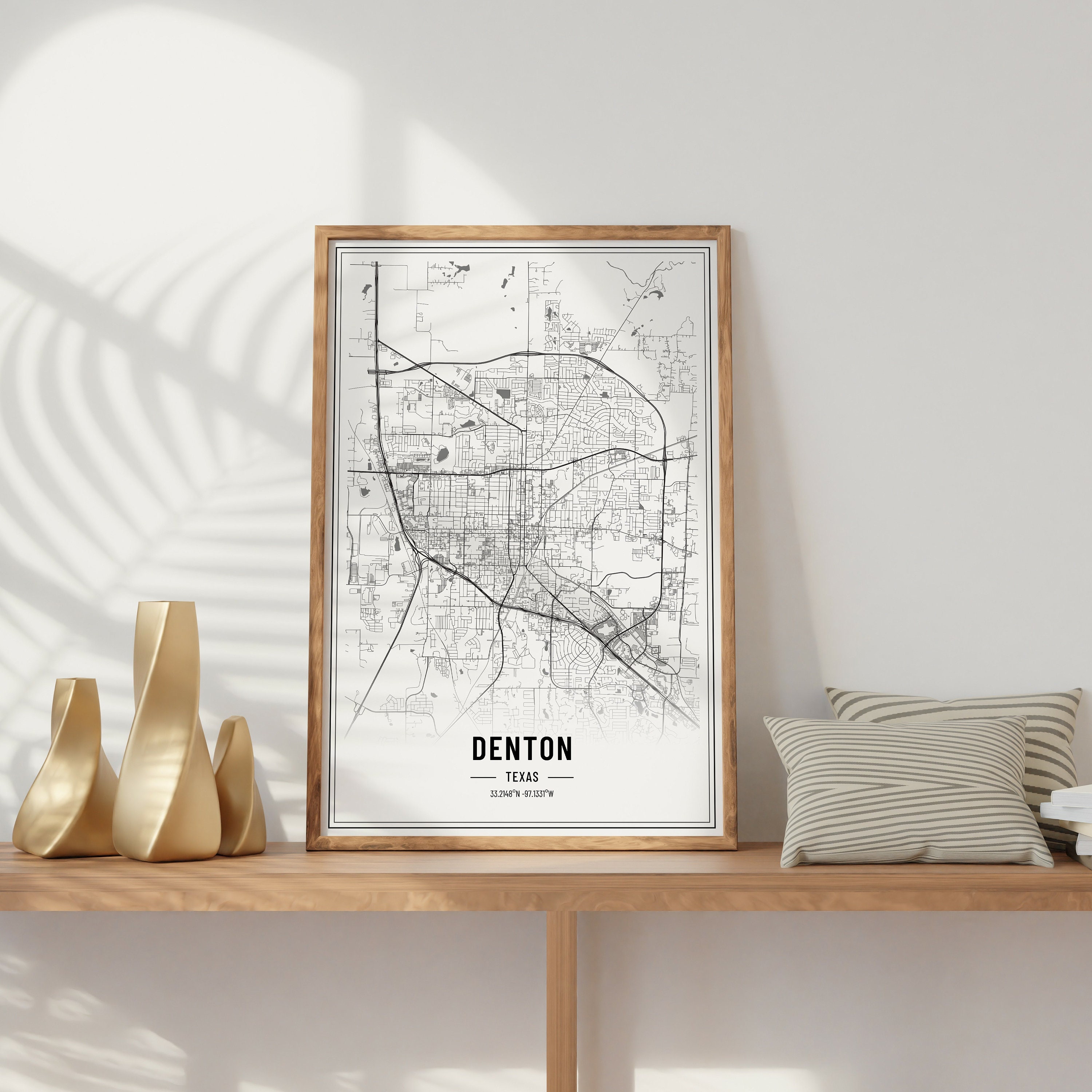 Denton Map Print Poster Denton Texas Map Print Poster Canvas Etsy