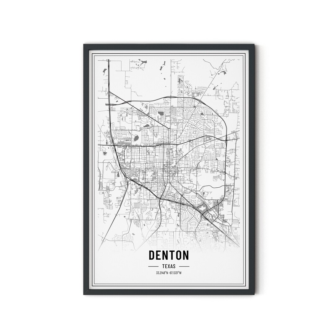 Denton Map Print Poster Denton Texas Map Print Poster Canvas Etsy