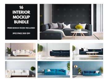 Minimal Boho Coastal Interior Mockup Bundle - Ultra Modern Scene & Empty Wall Stock Bundle