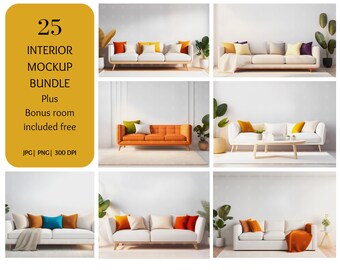 Minimal Boho Coastal Interior Mockup Bundle - Ultra Modern Scene & Empty Wall Stock Bundle
