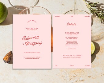 Invitación de boda moderna y colorida + plantilla de Canva para guardar la fecha