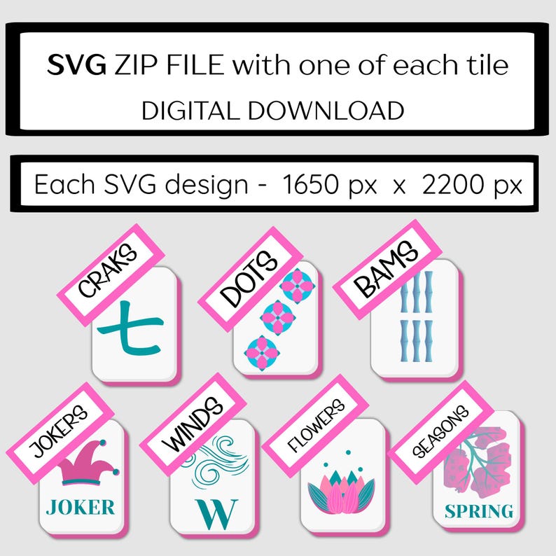 Mahjong Tile SVG Set for 3-D printing: American Mahjong Art (Digital Download) image 1
