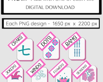 Juego de fichas de Mahjong: PNG y PDF imprimible (descarga digital)