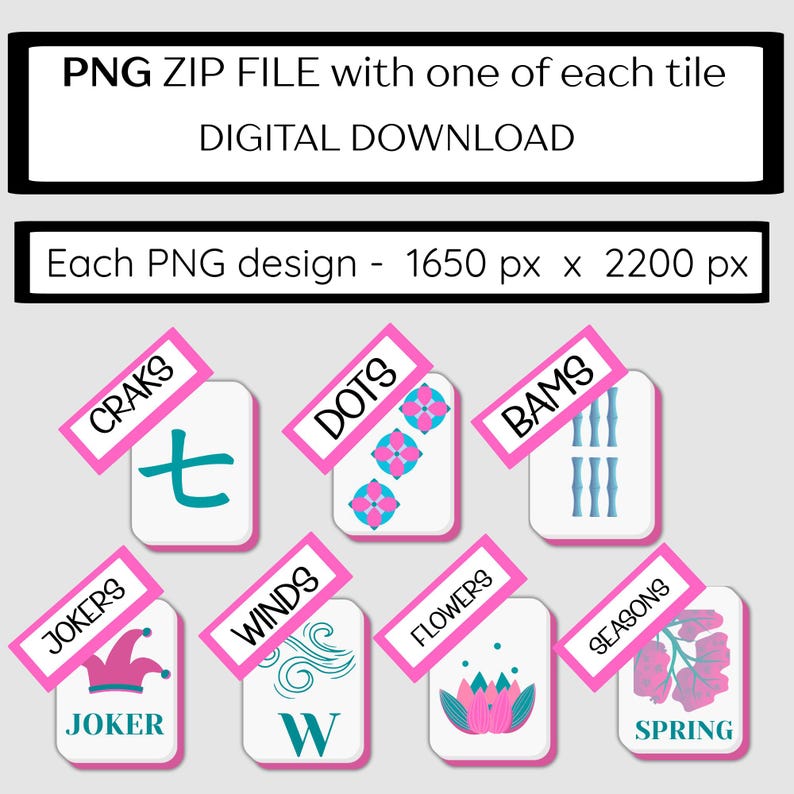 Mahjong Tile Set: PNG & Printable PDF (Digital Download) image 1