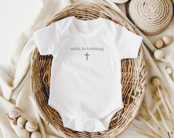 Catholic Baby Bodysuit: 'Saint in Training' Religious Gift
