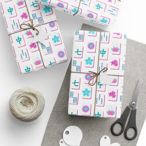 Mahjong Wrapping Paper: Glossy Tile Design, Gift Wrap Roll